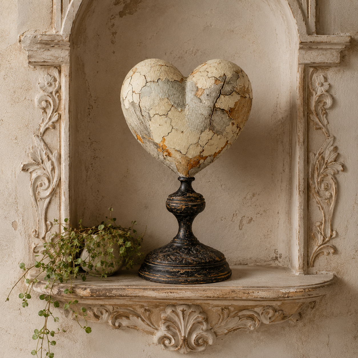 ❤️Vintage Distressed Heart Pedestal Sculpture