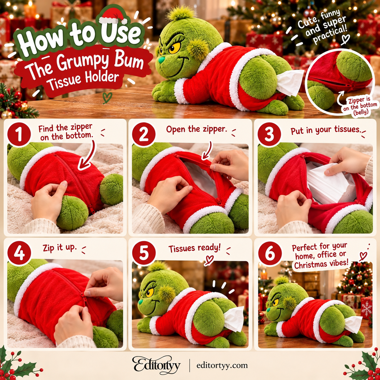 Grinch Grumpy Butt Plush Tissue Holder 2026 Must-Have Funny Christmas Gift