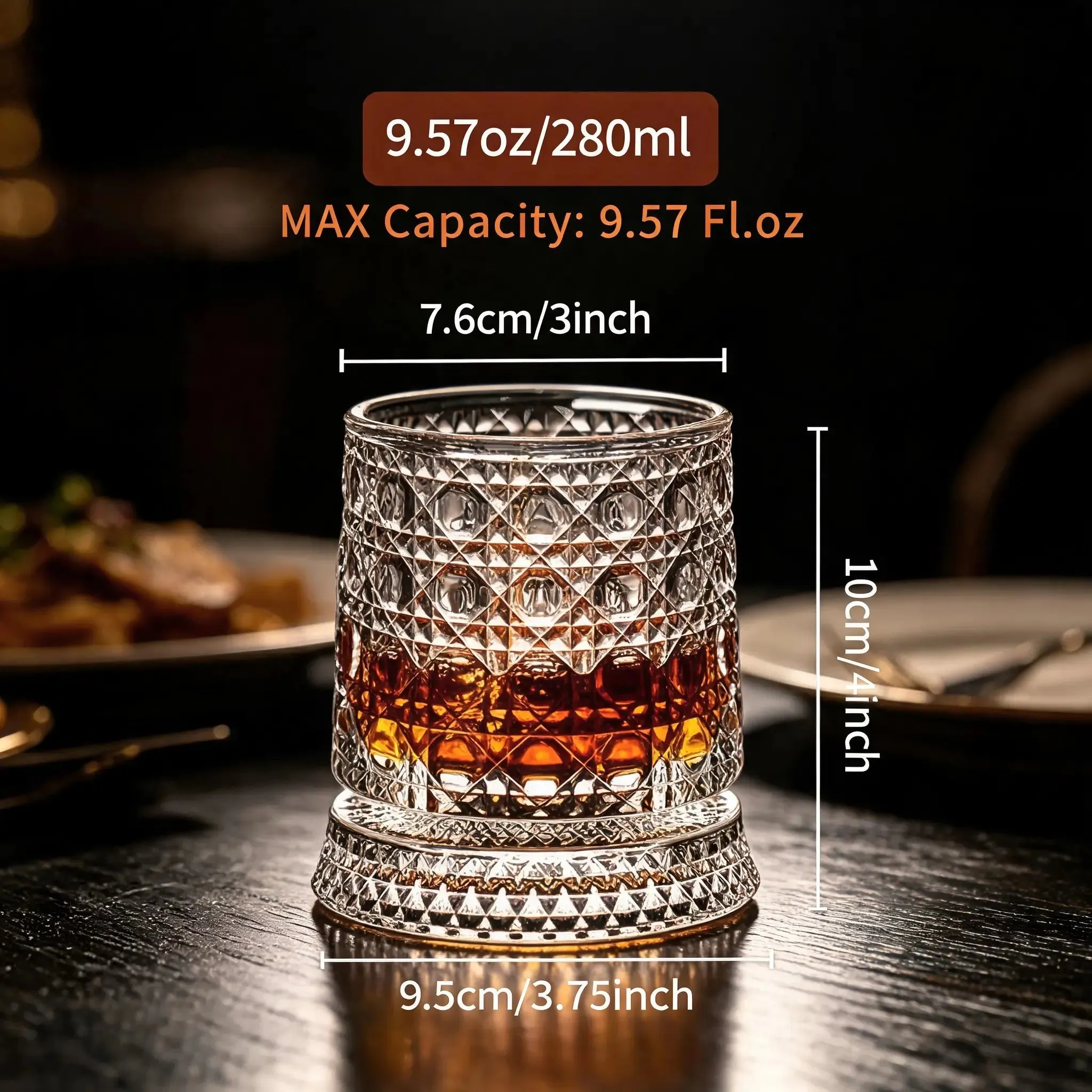 4-Pack Rotating Crystal Whiskey Glasses with4 Ice Ball Molds & 🎁Gift Box