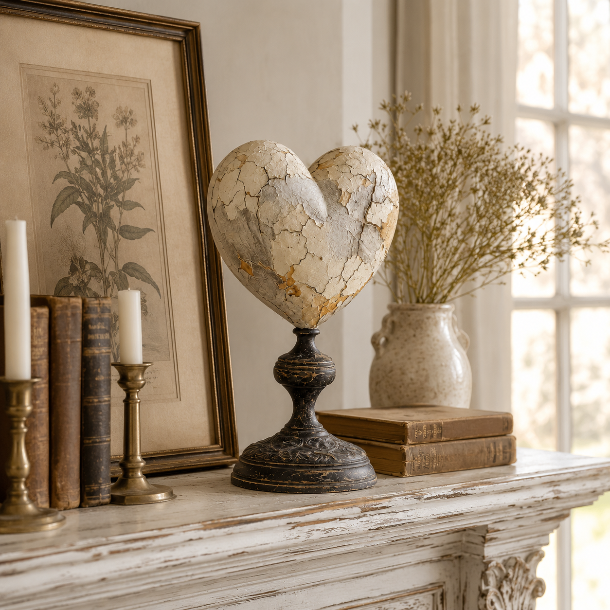 ❤️Vintage Distressed Heart Pedestal Sculpture