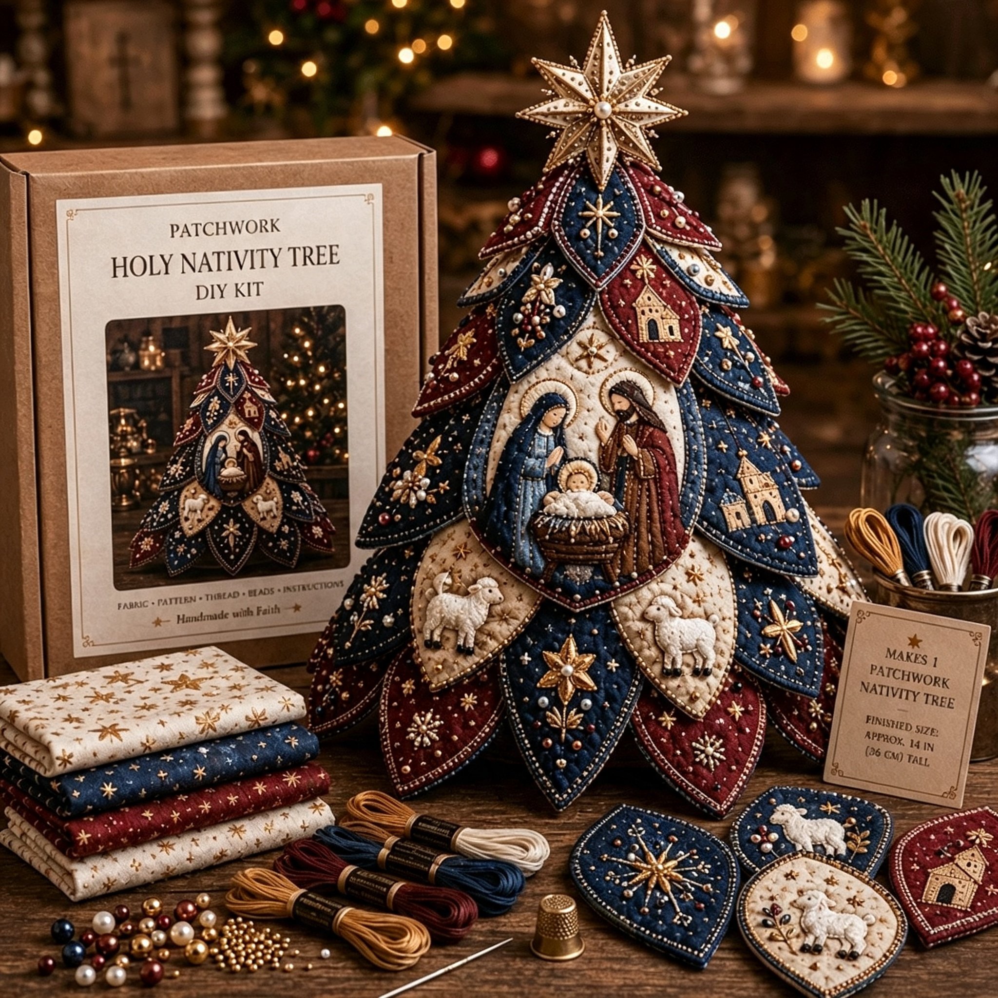 🔥LAST DAY 49% OFF - ✝️Religious-Themed Beaded & Quilted Christmas Tree DIY Kit