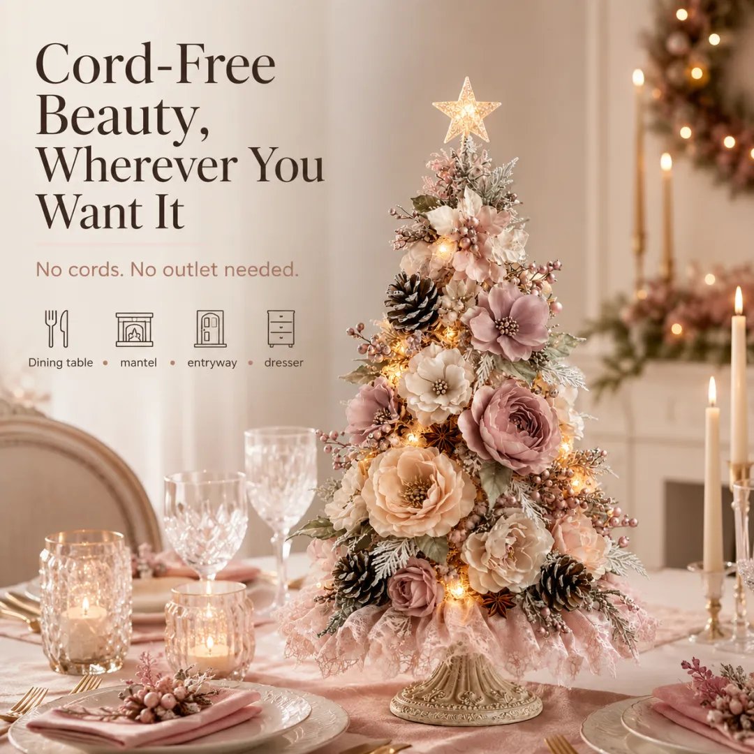 🌸🌲Blush Bloom Pre-Lit Floral Christmas Tree