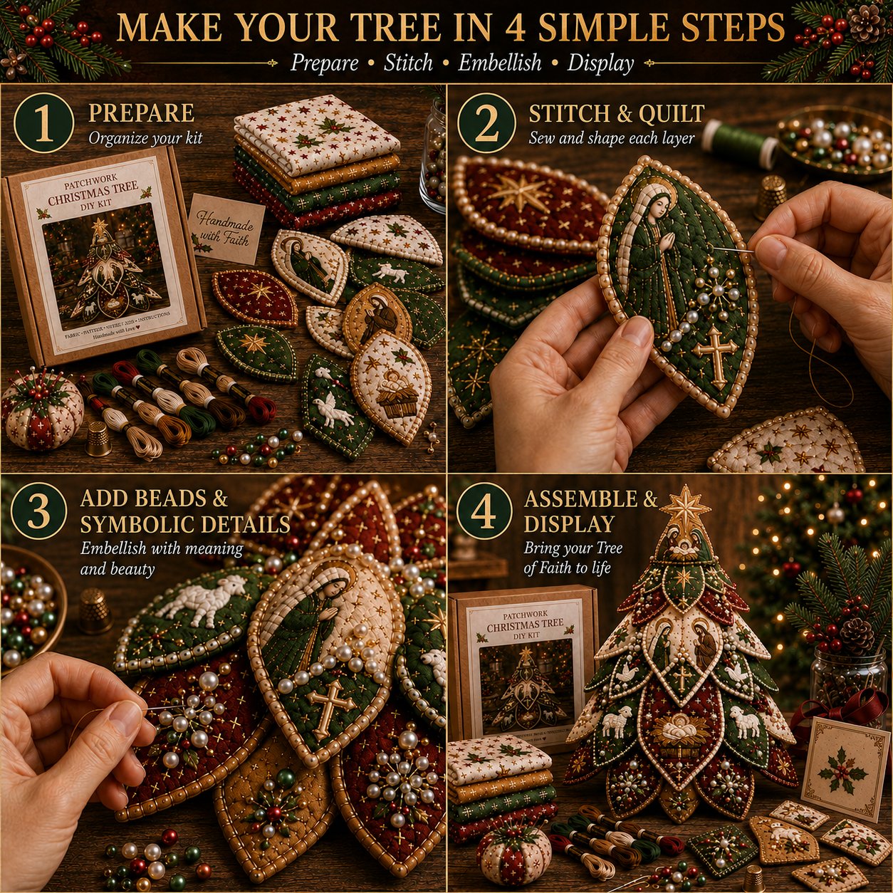 🔥LAST DAY 49% OFF - ✝️Religious-Themed Beaded & Quilted Christmas Tree DIY Kit
