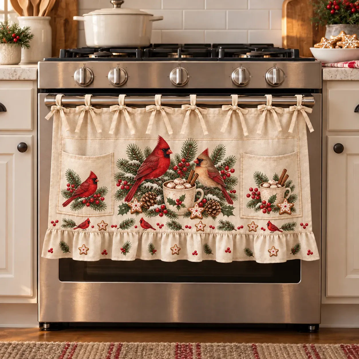 ⏳ Last Day 50% OFF – 🎄 Christmas Kitchen Tie-On Skirt | Festive Holiday Designs with Pockets & Ruffled Trim ✨