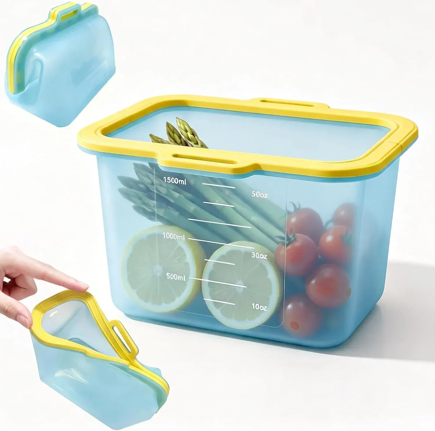 Blue 50 oz reusable silicone food storage bag