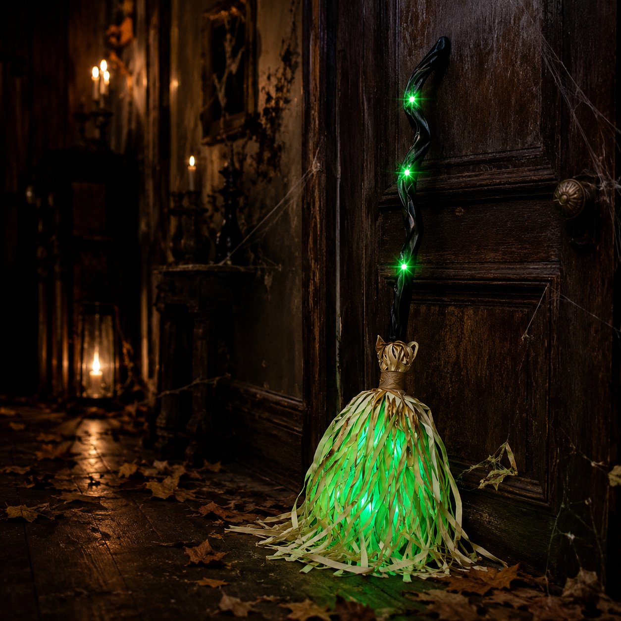 Animated moving broom Halloween porch decoration