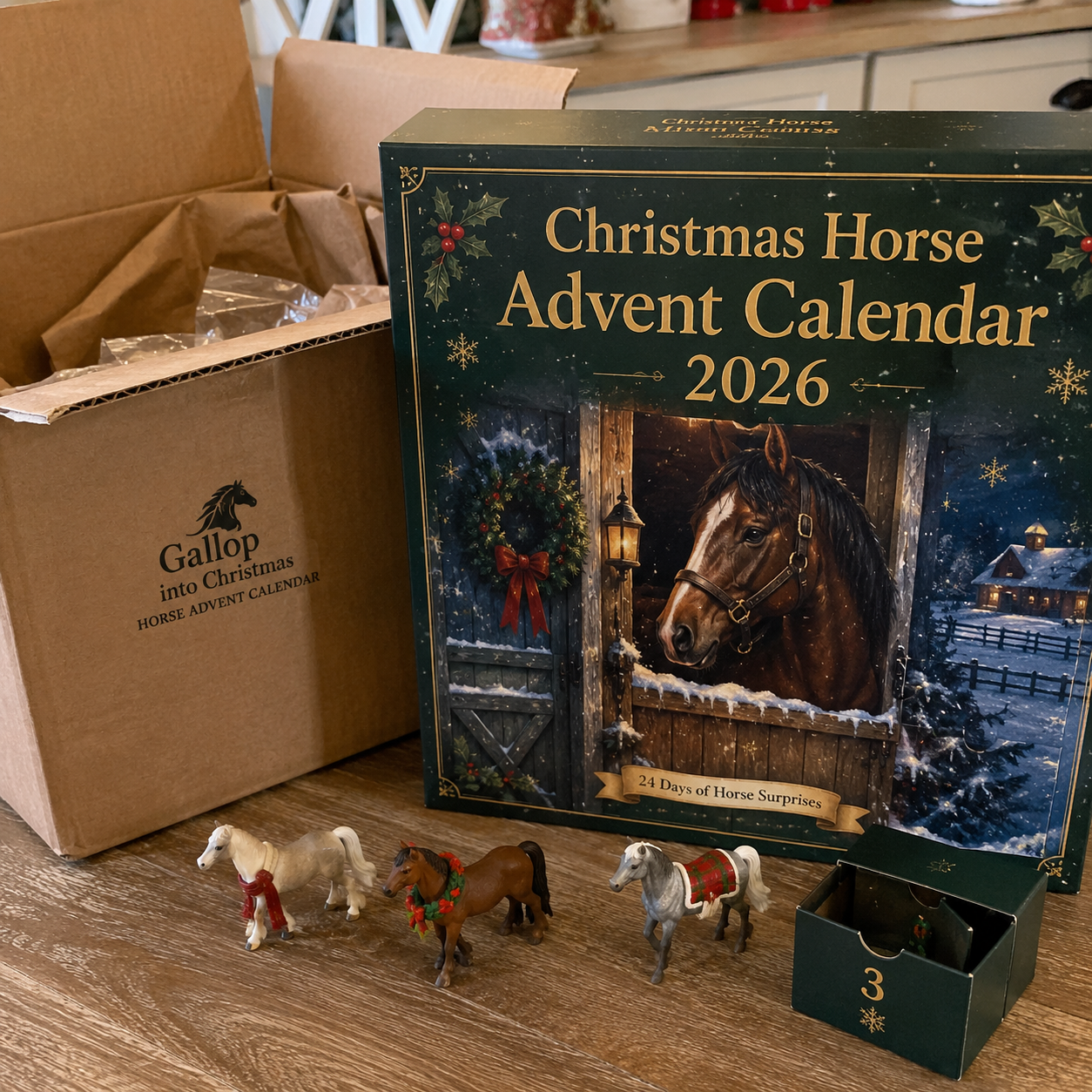 Calendar packaging and horse figures