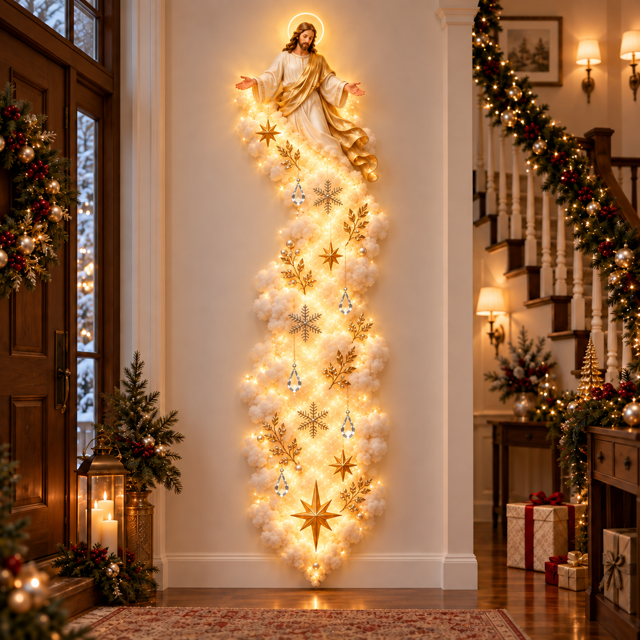 Blessing Jesus illuminated Christmas cloud trail wall display