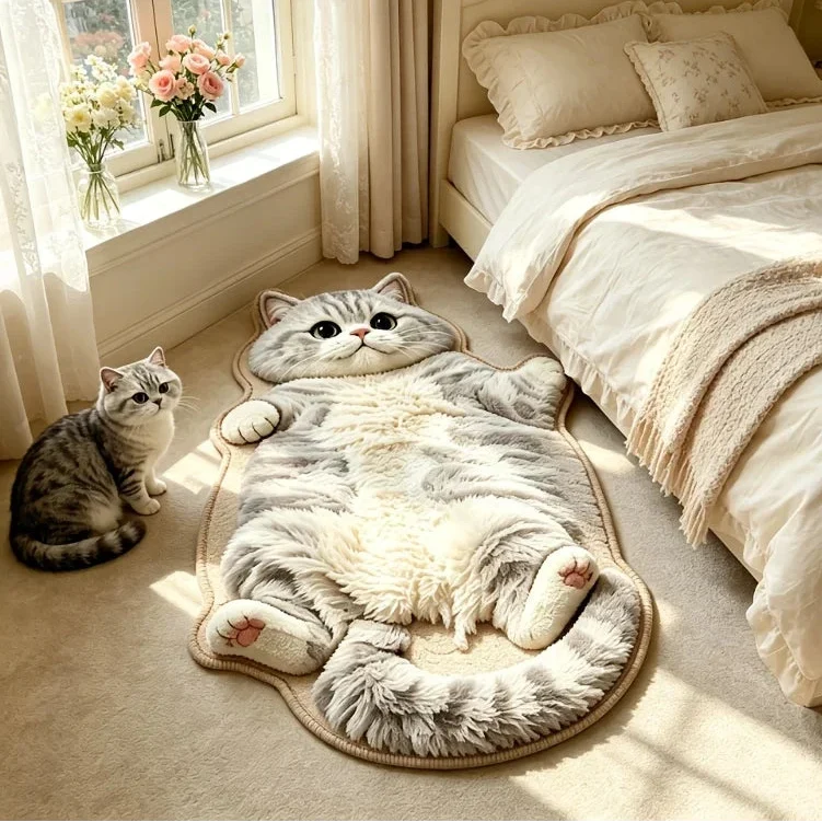 ⏳ Last Day 50% OFF - Chubby Tabby Cat Shaped Rug 🐱🤎