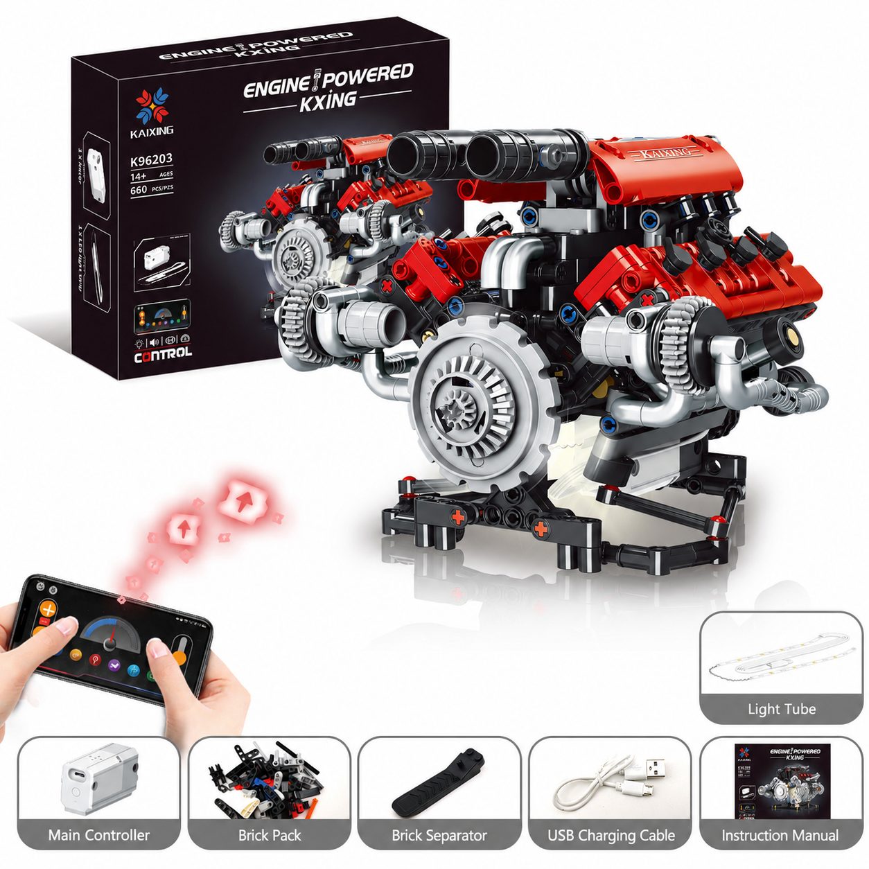 Detailed powered engine construction set
