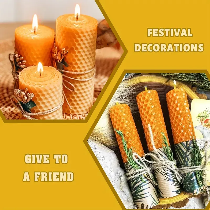 Handmade beeswax candles styled for festive decorations