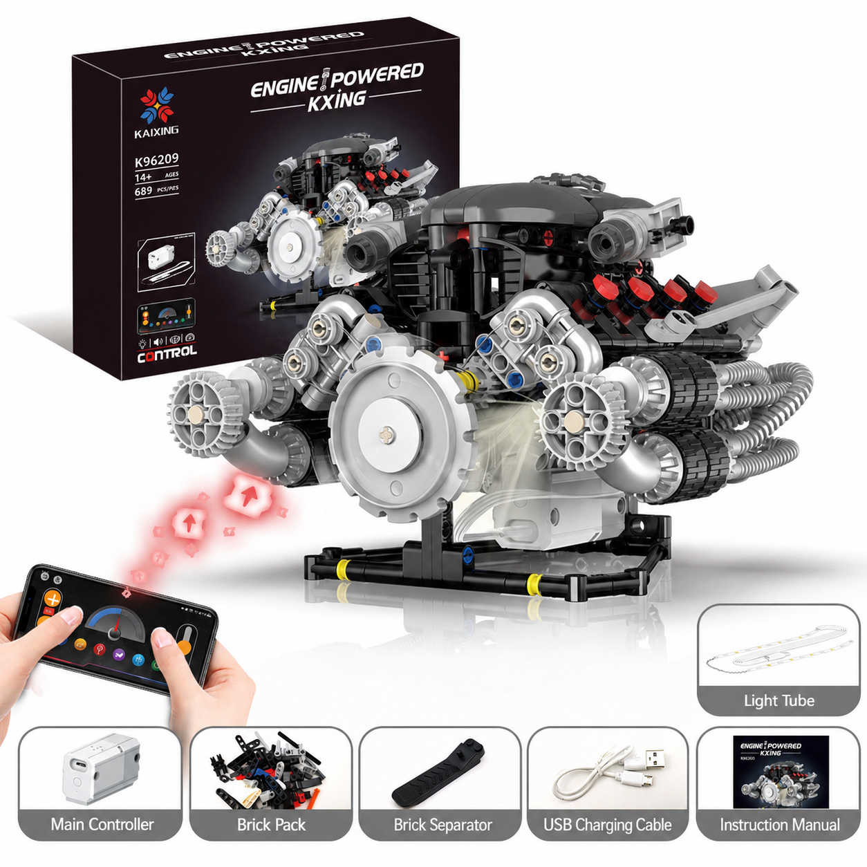 ENGINE POWERED illuminated mechanical engine set