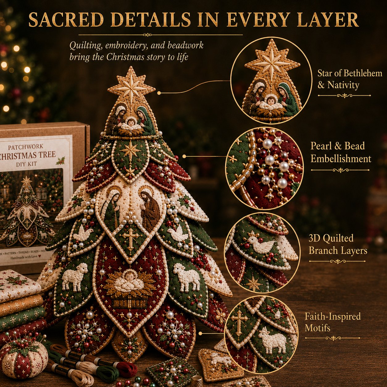 🔥LAST DAY 49% OFF - ✝️Religious-Themed Beaded & Quilted Christmas Tree DIY Kit