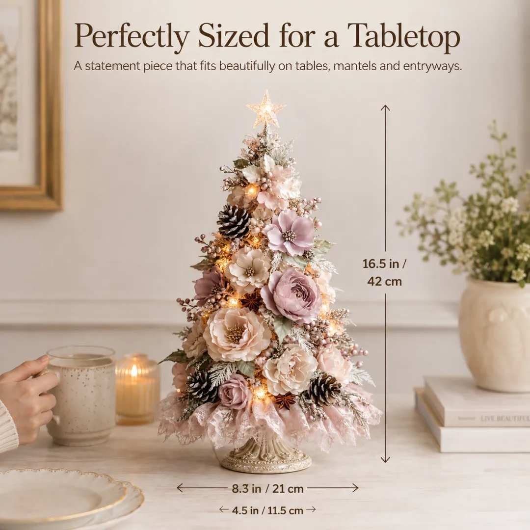🌸🌲Blush Bloom Pre-Lit Floral Christmas Tree