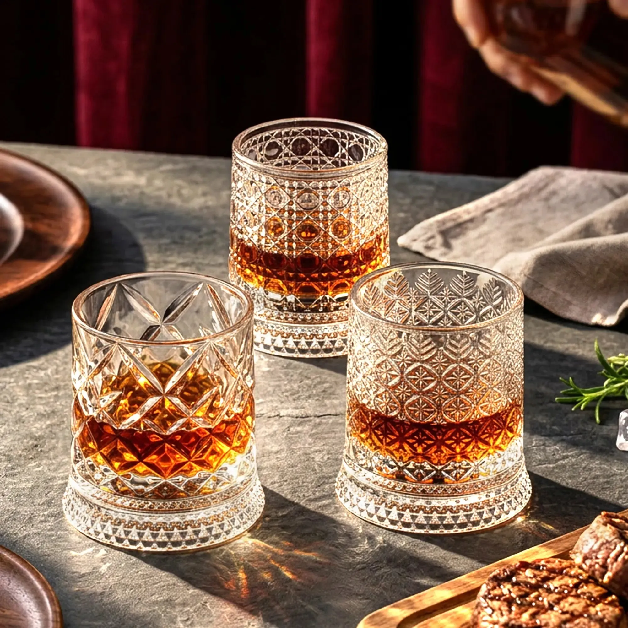 4-Pack Rotating Crystal Whiskey Glasses with4 Ice Ball Molds & 🎁Gift Box