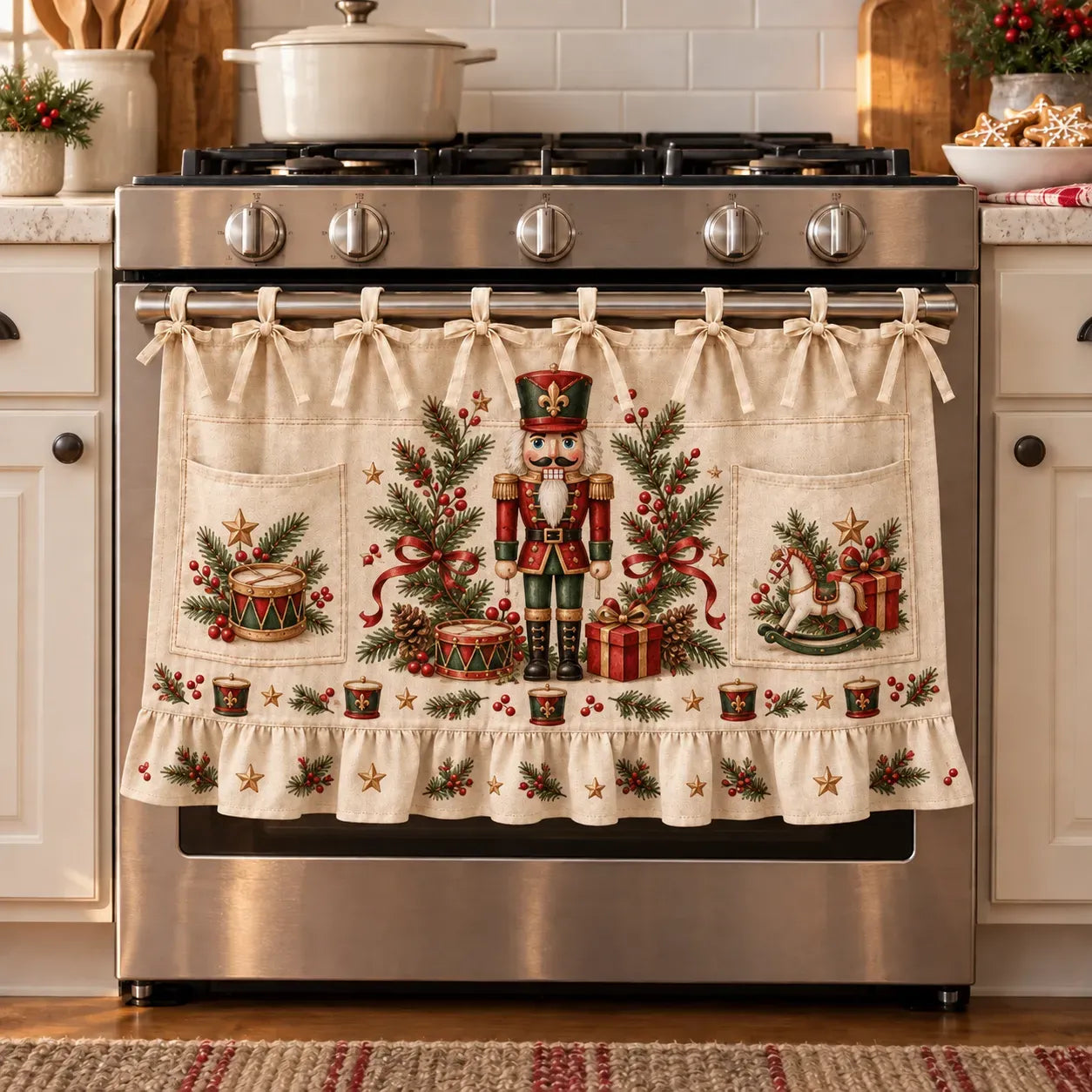 ⏳ Last Day 50% OFF – 🎄 Christmas Kitchen Tie-On Skirt | Festive Holiday Designs with Pockets & Ruffled Trim ✨