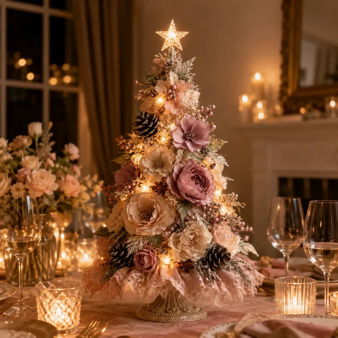 🌸🌲Blush Bloom Pre-Lit Floral Christmas Tree