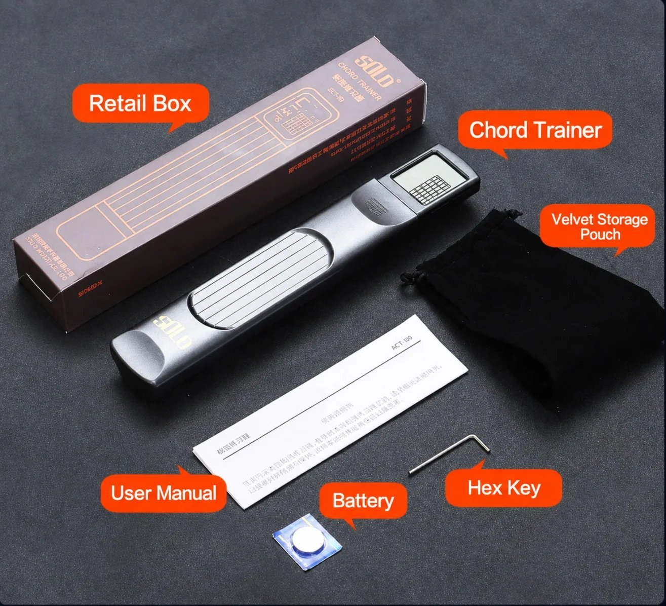 Pocket guitar chord trainer package contents