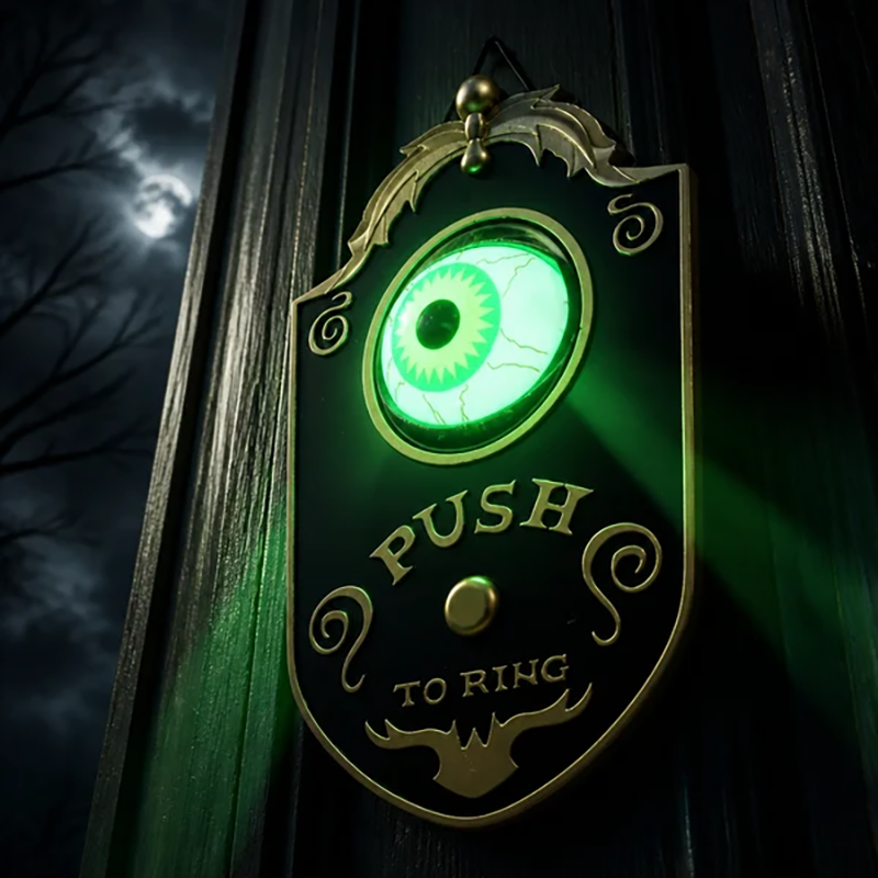 Halloween spooky doorbell glowing at night