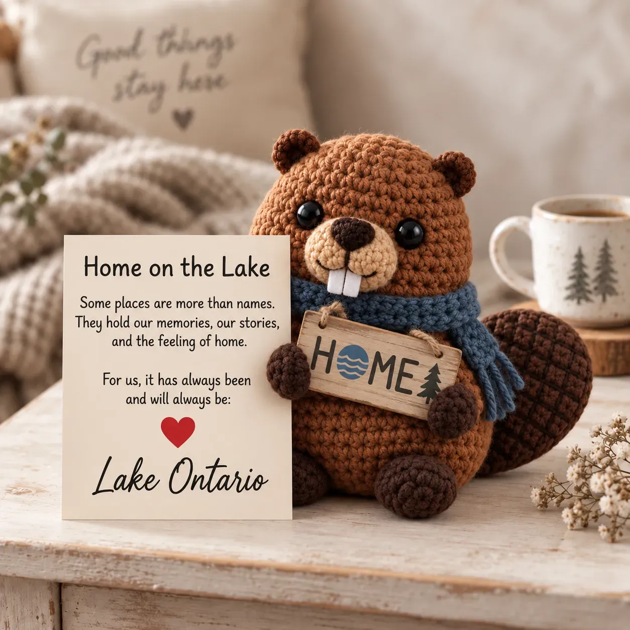 Lake Ontario Emotional Support Beaver | Canadian Crochet Keepsake with Message Card