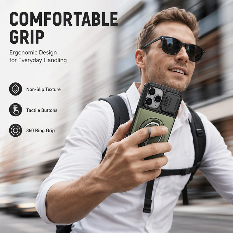 Comfortable grip with non-slip texture tactile buttons and 360 ring
