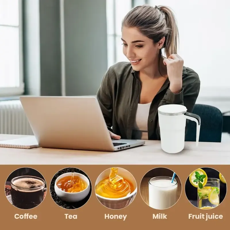 Electric coffee mug with a built-in LCD thermometer, perfect for brewing coffee, milk, cocoa, etc.