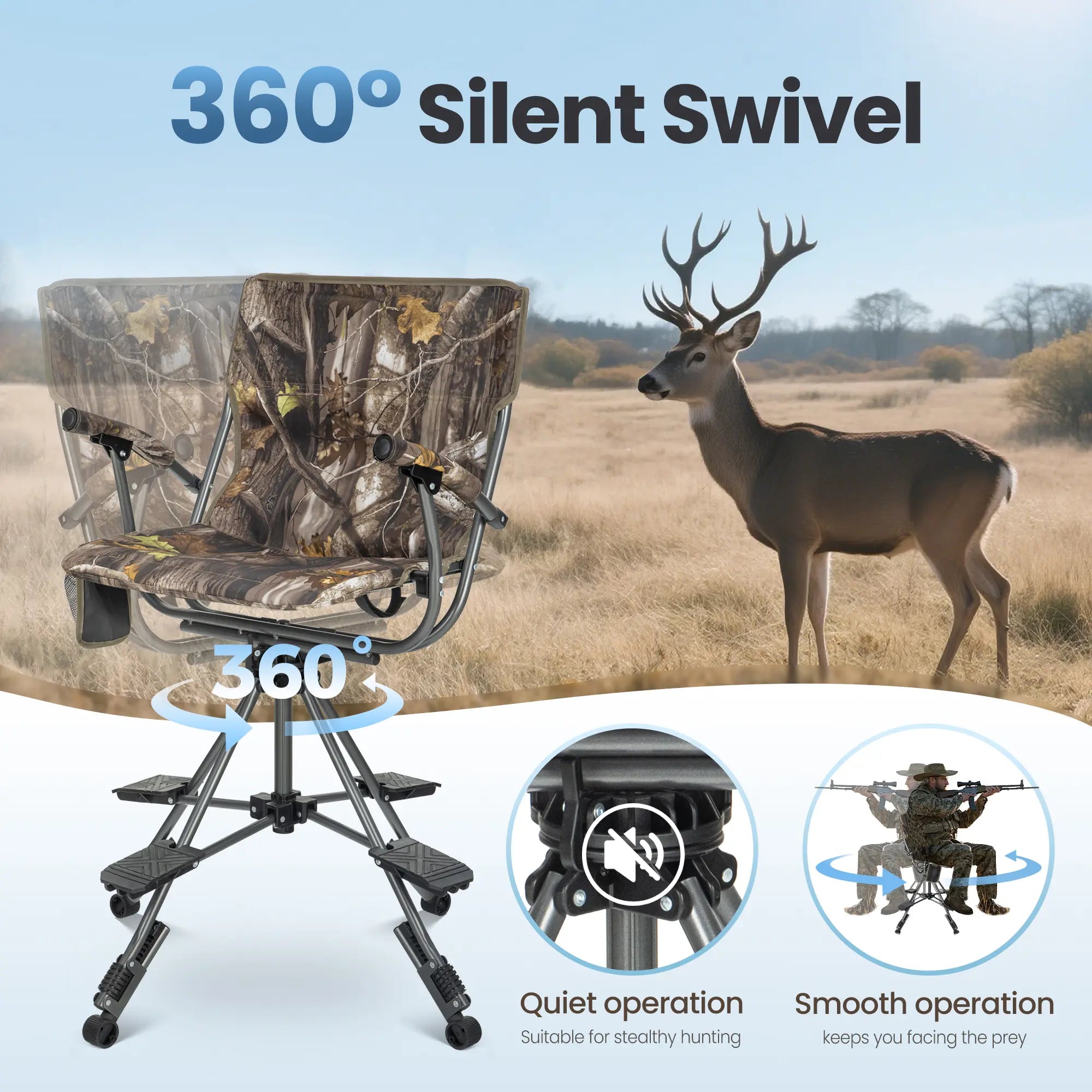 Limited-time 49% off Folding Hunting Chair – 360° Silent Swivel, 330 lbs, Adjustable Legs