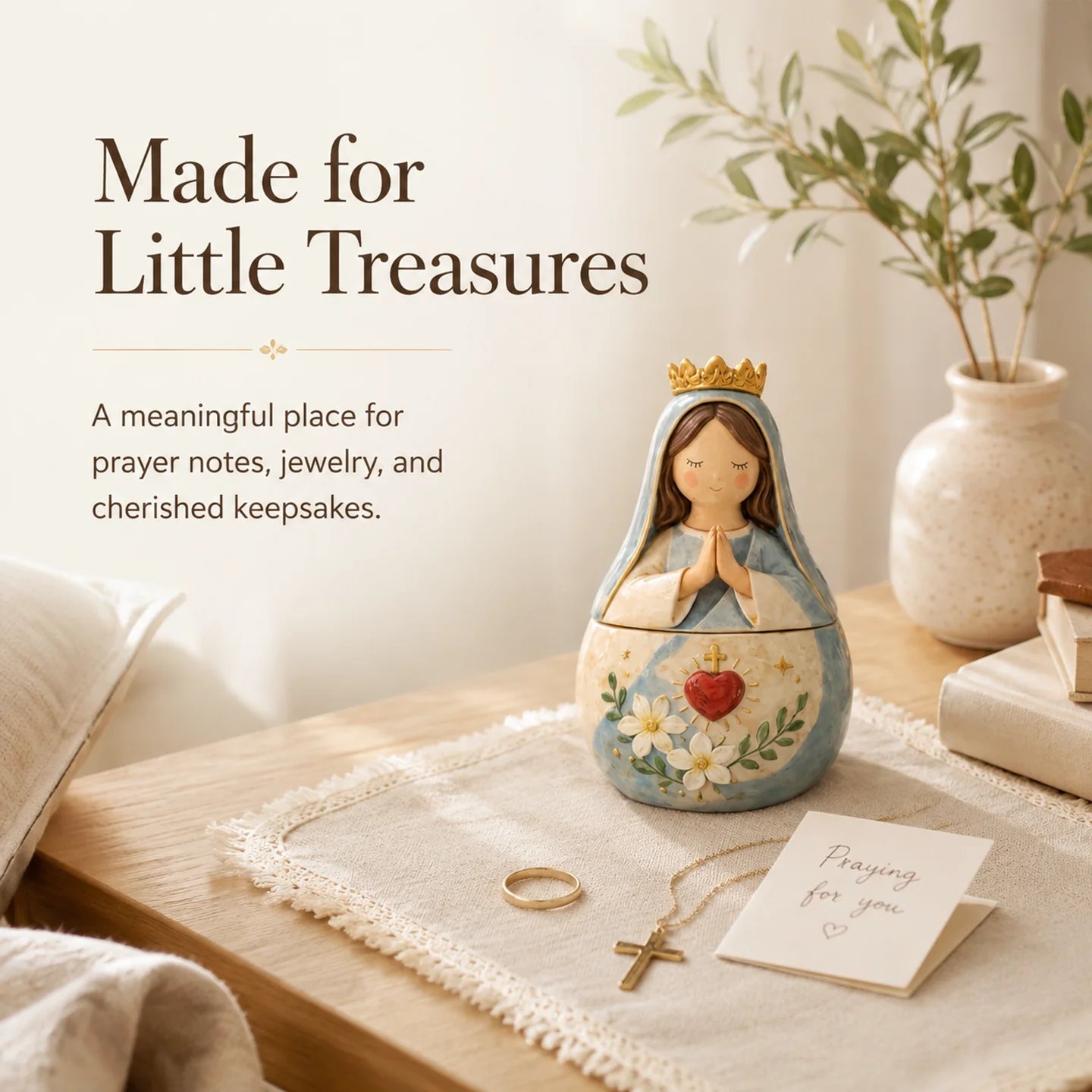 ✨ Divine Grace Keepsake Box –  Handcrafted Sacred Heart Jesus & Blessed Mary Faith Gift