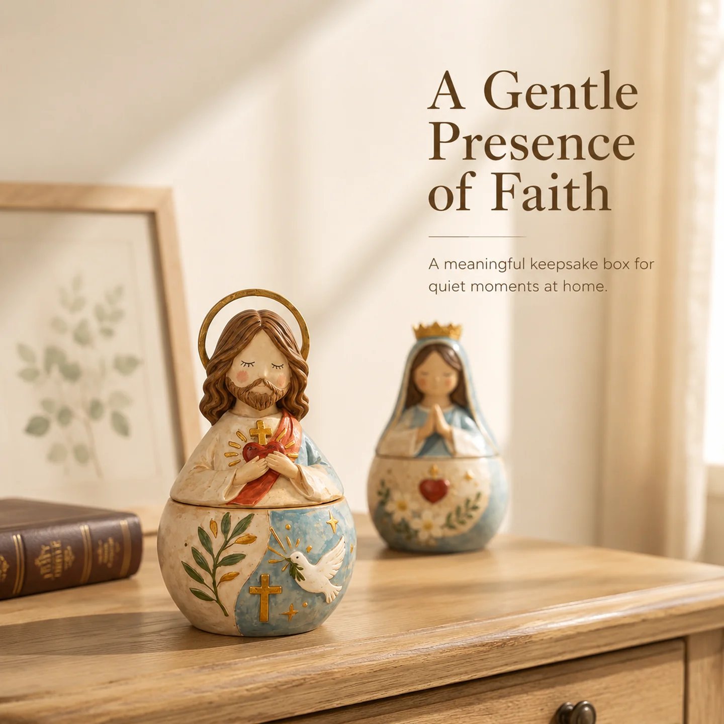 ✨ Divine Grace Keepsake Box –  Handcrafted Sacred Heart Jesus & Blessed Mary Faith Gift