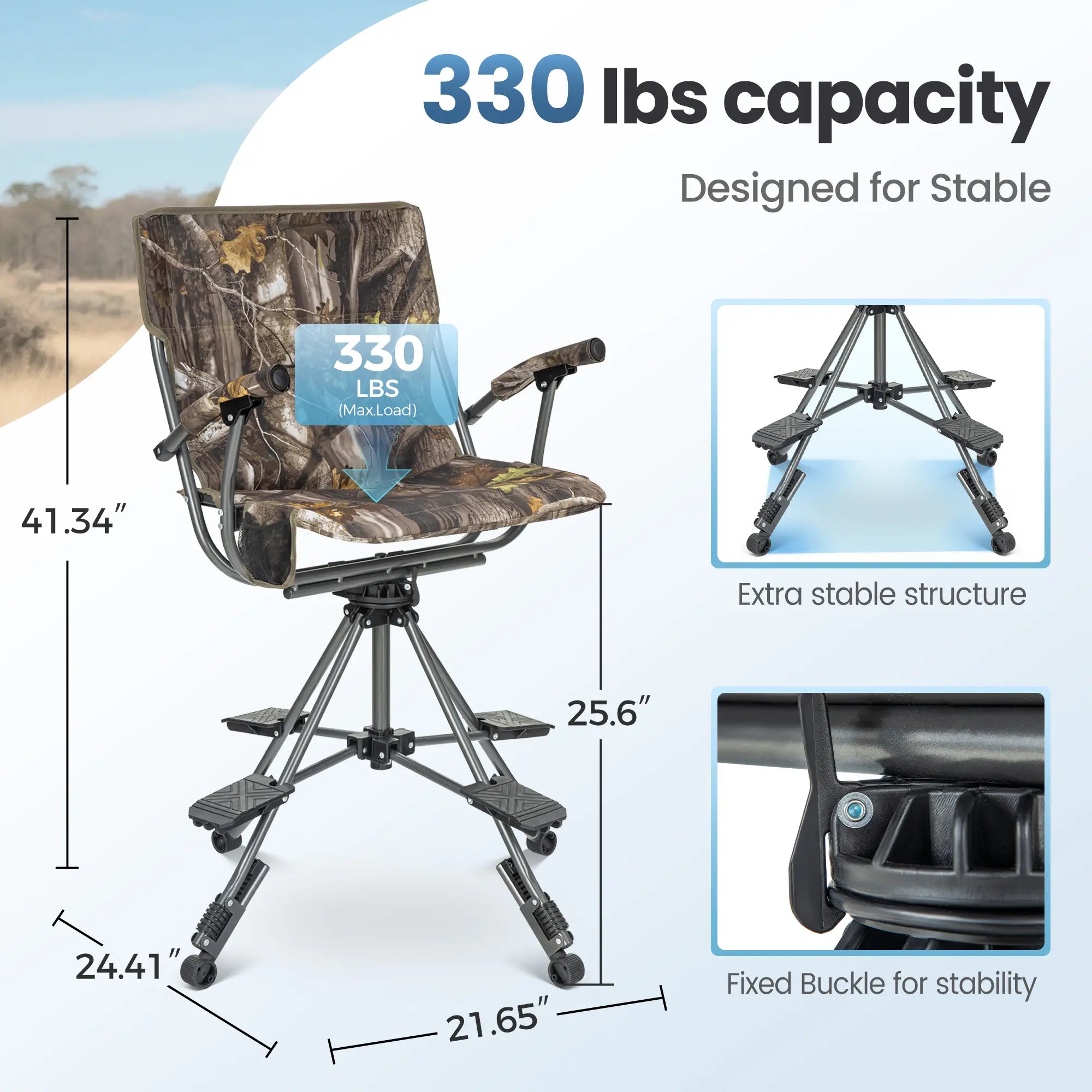 Limited-time 49% off Folding Hunting Chair – 360° Silent Swivel, 330 lbs, Adjustable Legs