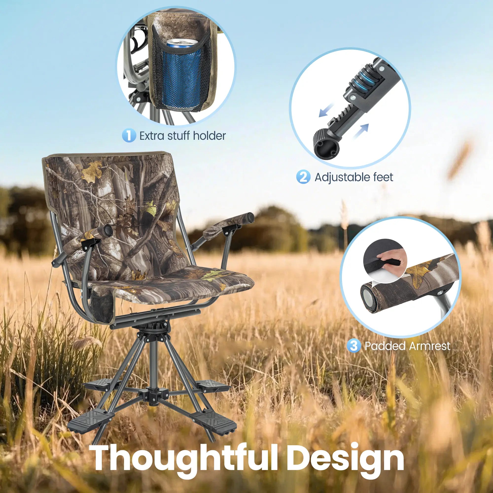 Limited-time 49% off Folding Hunting Chair – 360° Silent Swivel, 330 lbs, Adjustable Legs