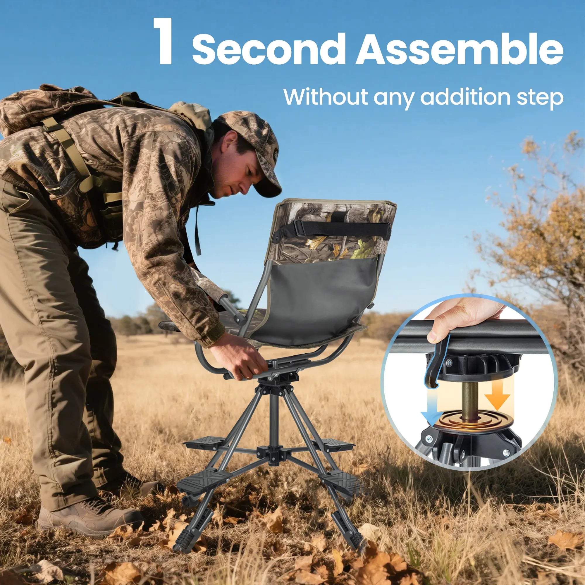 Limited-time 49% off Folding Hunting Chair – 360° Silent Swivel, 330 lbs, Adjustable Legs