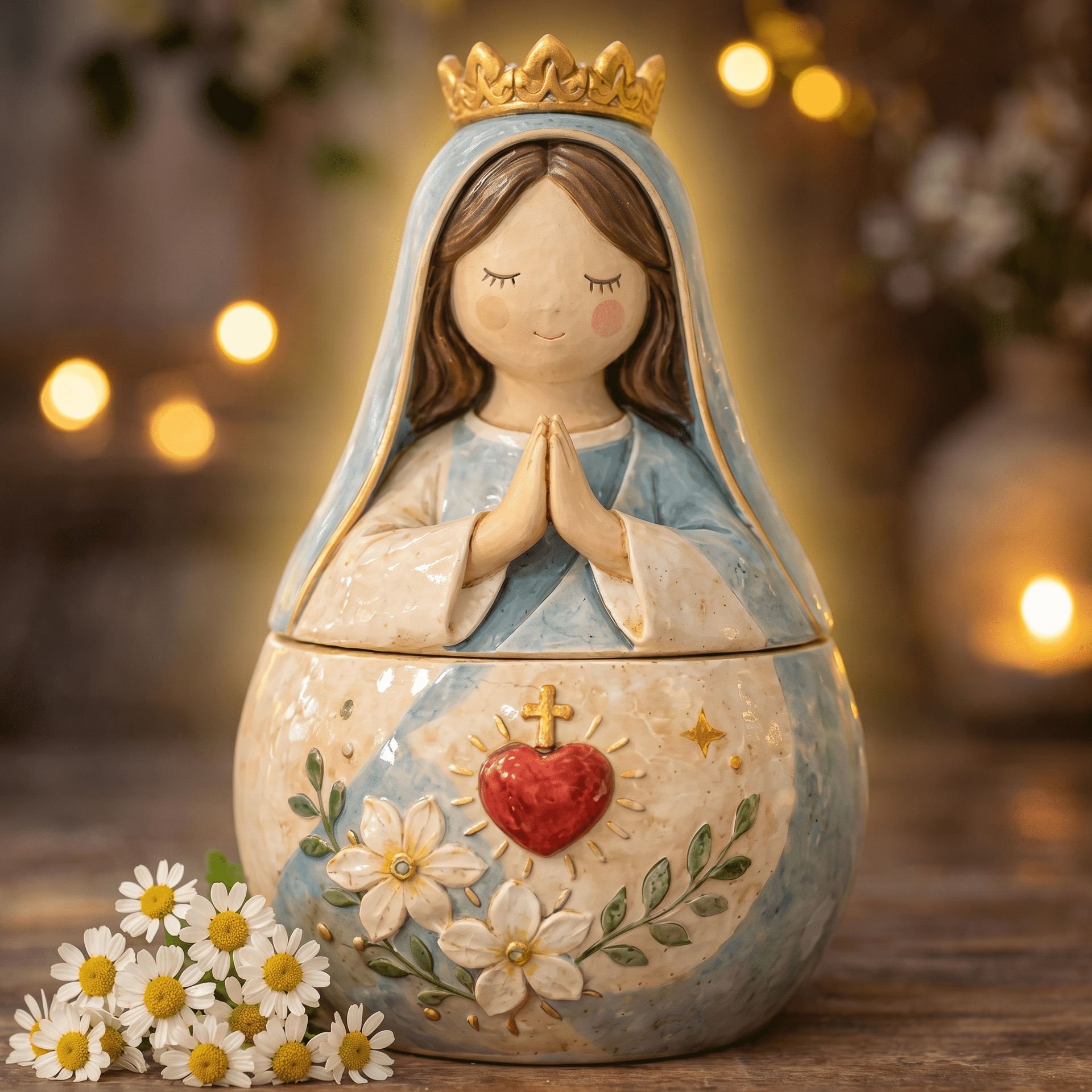 ✨ Divine Grace Keepsake Box –  Handcrafted Sacred Heart Jesus & Blessed Mary Faith Gift