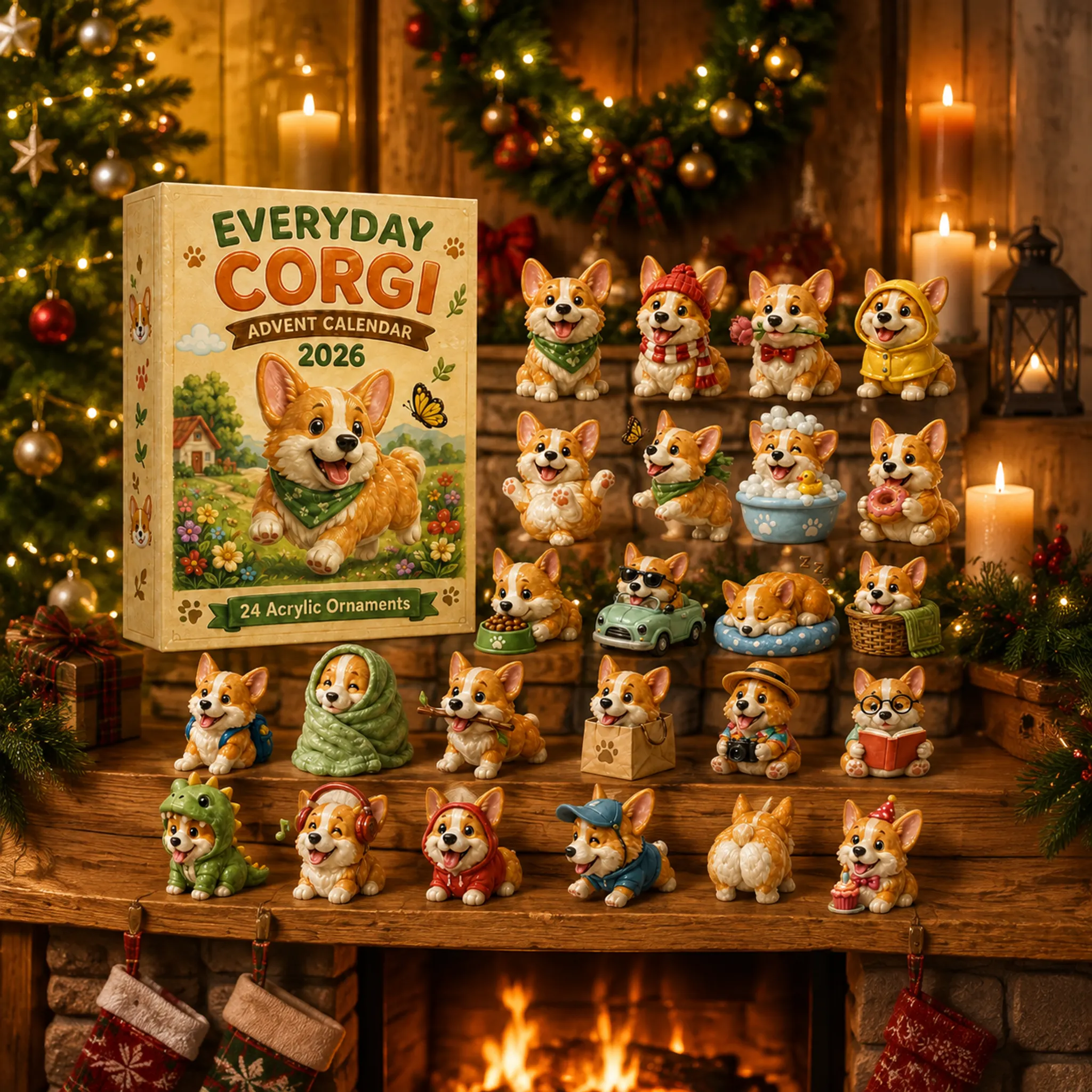 🐶🦴Everyday Corgi Advent Calendar 2026 - 24-Day Festive Countdown, Acrylic Charms Blind Box - Gift For Corgi Lovers