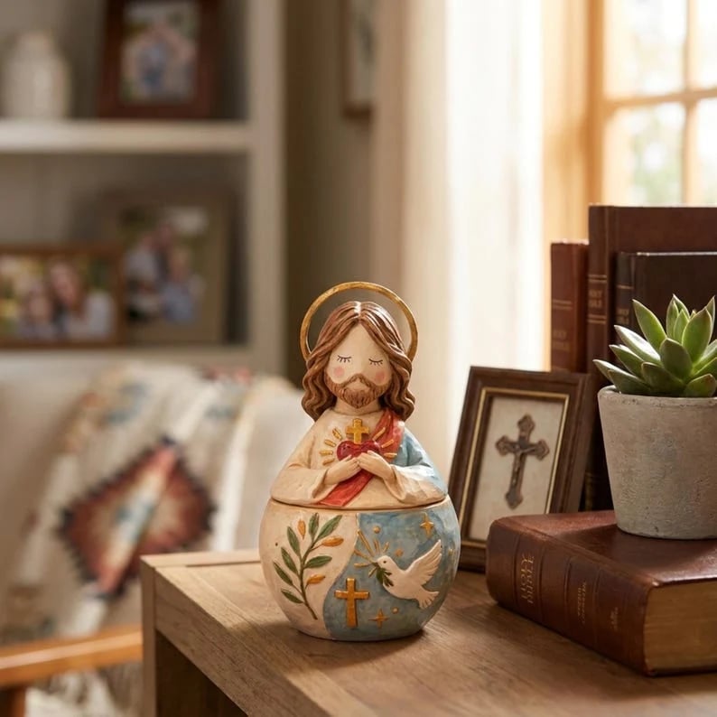 ✨ Divine Grace Keepsake Box –  Handcrafted Sacred Heart Jesus & Blessed Mary Faith Gift