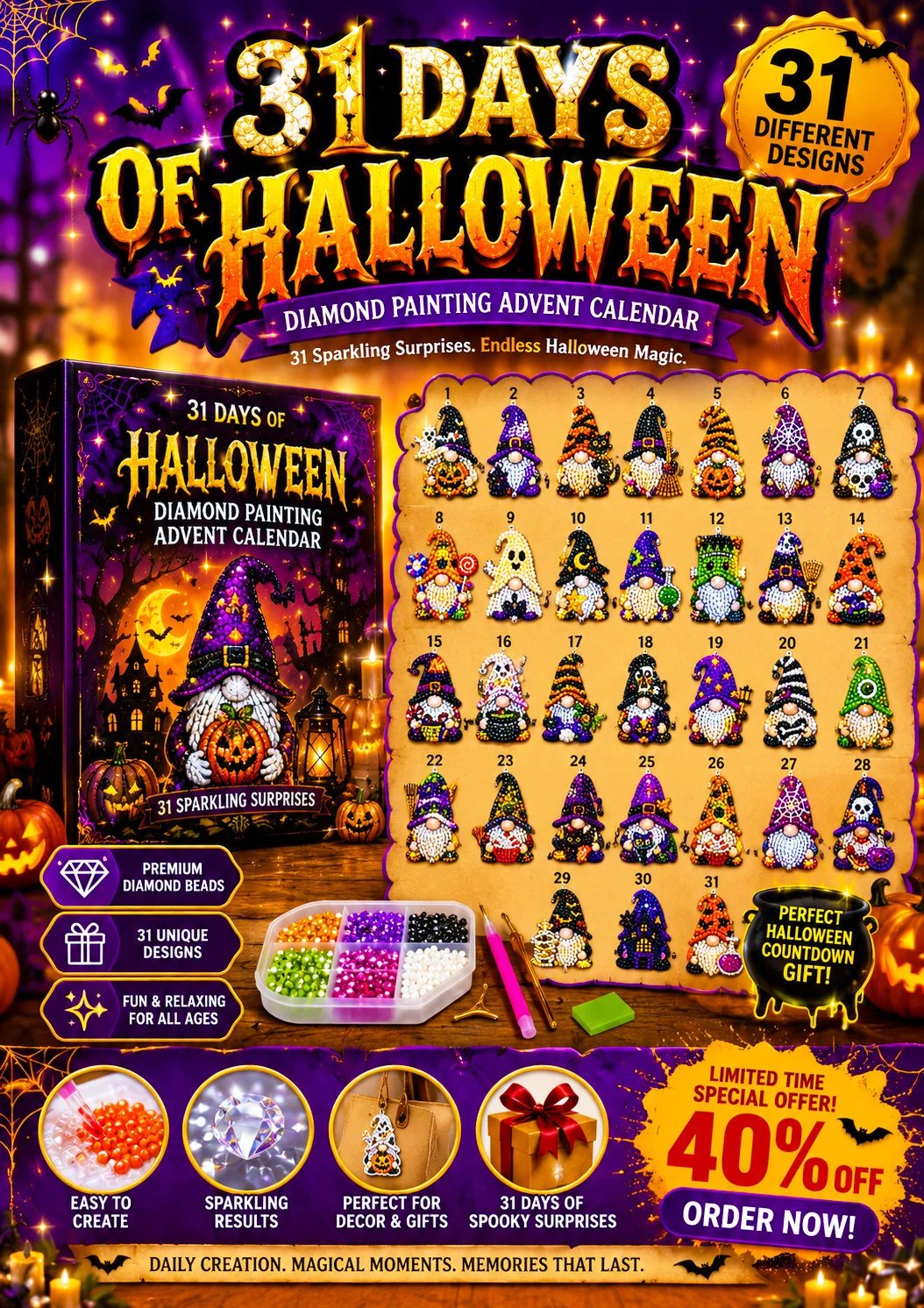 🔥HOT SALE 49% OFF - 🎃✨ 31 Days of Gnome Surprises Halloween Diamond Painting Advent Calendar