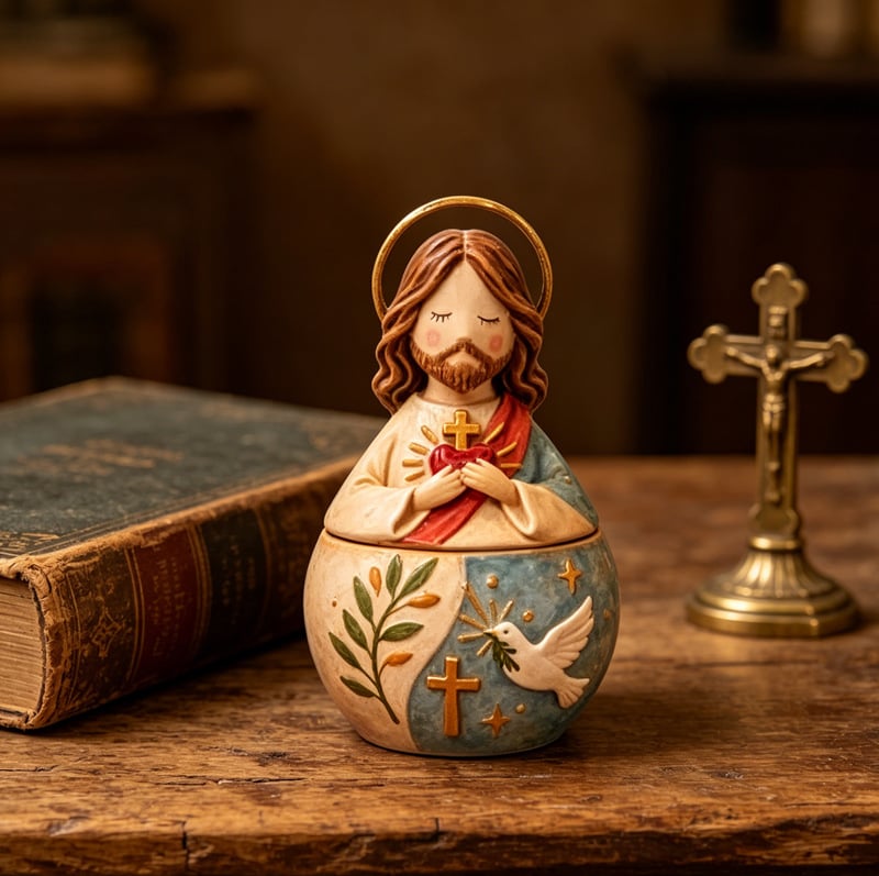 ✨ Divine Grace Keepsake Box –  Handcrafted Sacred Heart Jesus & Blessed Mary Faith Gift