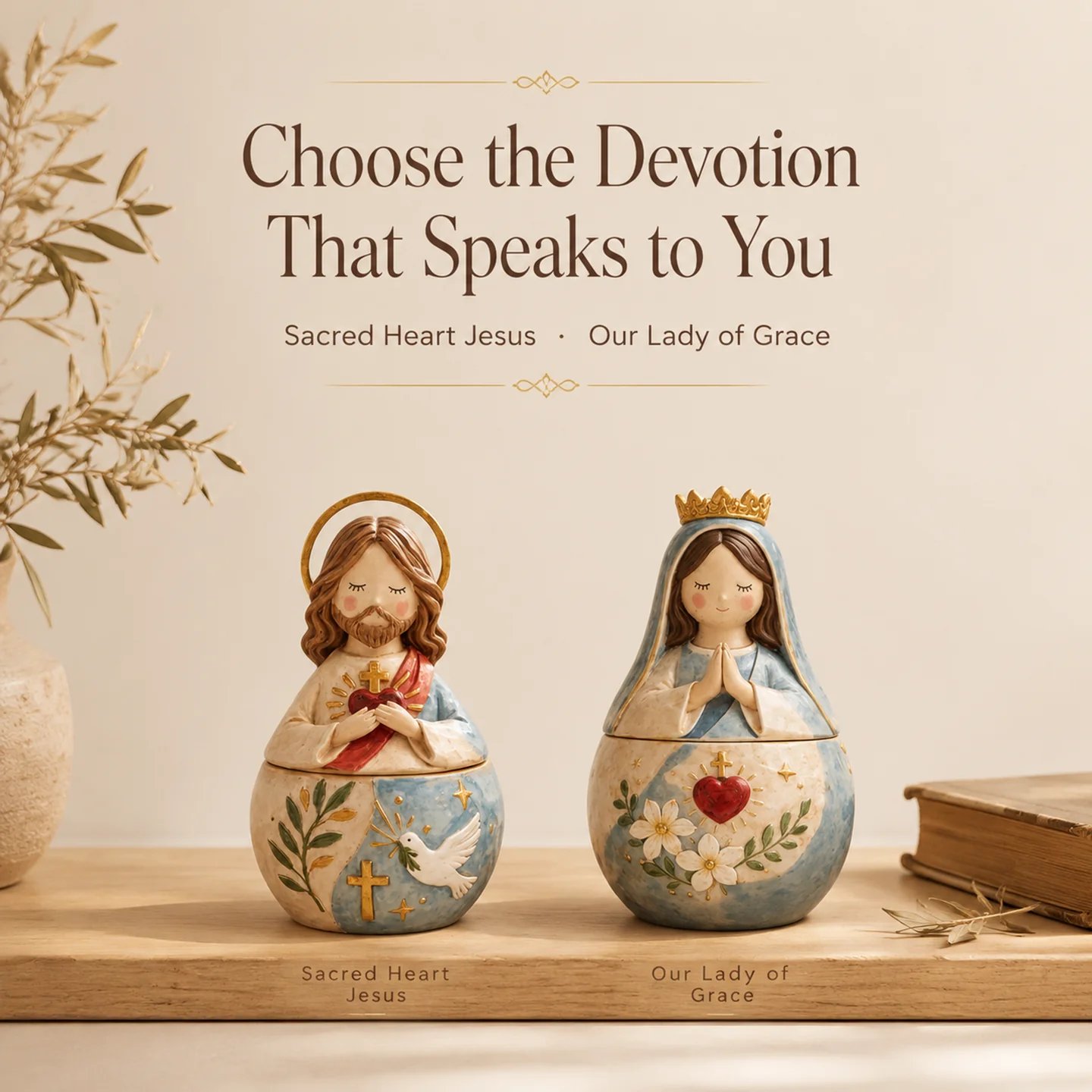 ✨ Divine Grace Keepsake Box –  Handcrafted Sacred Heart Jesus & Blessed Mary Faith Gift