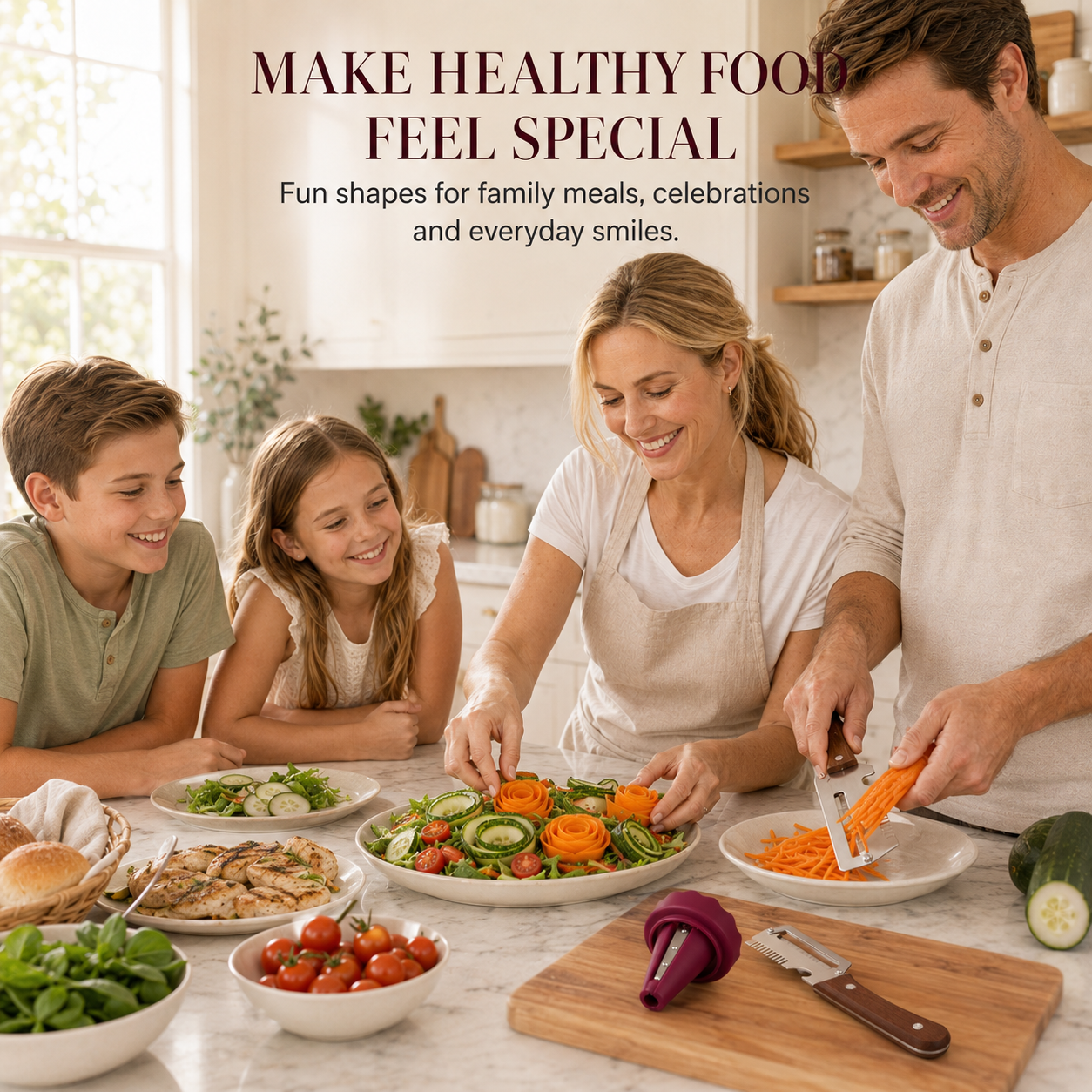 4-in-1 Vegetable Prep & Garnish Set – 2-Piece Stainless Steel Peeler, Julienne Slicer, Bottle Opener & Spiral Flower Curler