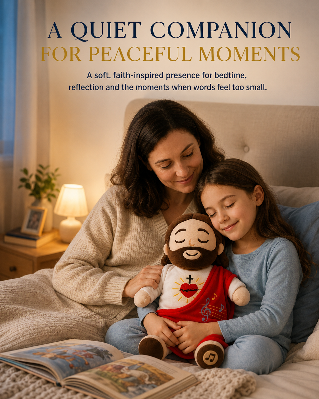 🕊️ Breathing Jesus Plush – Soft Chest Rises & Falls, Warm Heart Light, Gentle Melodies, Comforting Companion for All Ages ✨