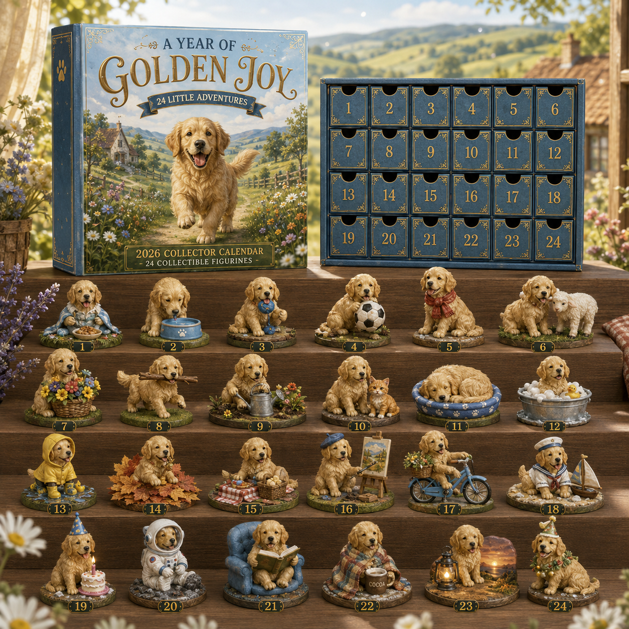 ⏰Limited Stock 49% OFF🔥🎄 2026 Premium Golden Retriever Advent Calendar – 24-Day Surprise Collectible Set, 4 Themes (Country/Enchanted/Christmas/Halloween), 96 Total Designs, Perfect Gift for Golden Retriever Lovers 🐾✨