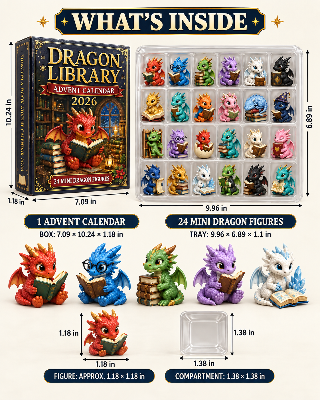 CHRISTMAS KICKOFF 40% OFF - Dragon Library Advent Calendar 2026 - 24-Day Festive Countdown, Acrylic Charms Blind Box - Gift For Dragon Lovers