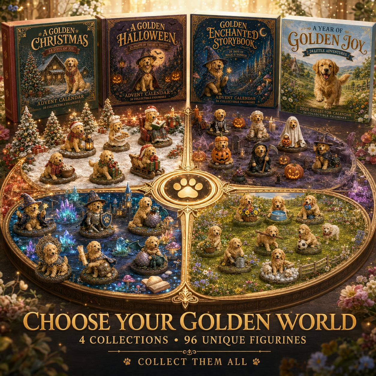 ⏰Limited Stock 49% OFF🔥🎄 2026 Premium Golden Retriever Advent Calendar – 24-Day Surprise Collectible Set, 4 Themes (Country/Enchanted/Christmas/Halloween), 96 Total Designs, Perfect Gift for Golden Retriever Lovers 🐾✨