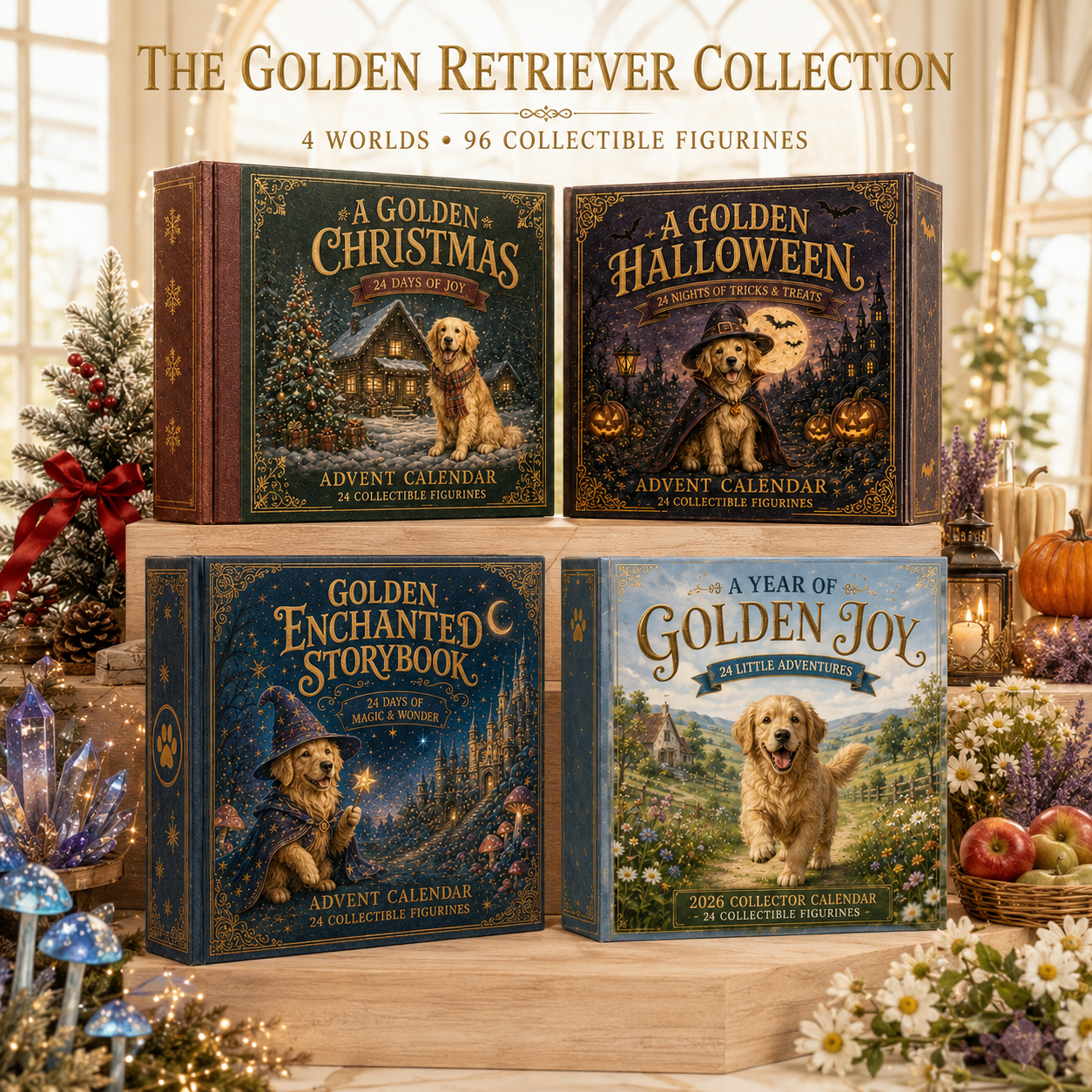 ⏰Limited Stock 49% OFF🔥🎄 2026 Premium Golden Retriever Advent Calendar – 24-Day Surprise Collectible Set, 4 Themes (Country/Enchanted/Christmas/Halloween), 96 Total Designs, Perfect Gift for Golden Retriever Lovers 🐾✨