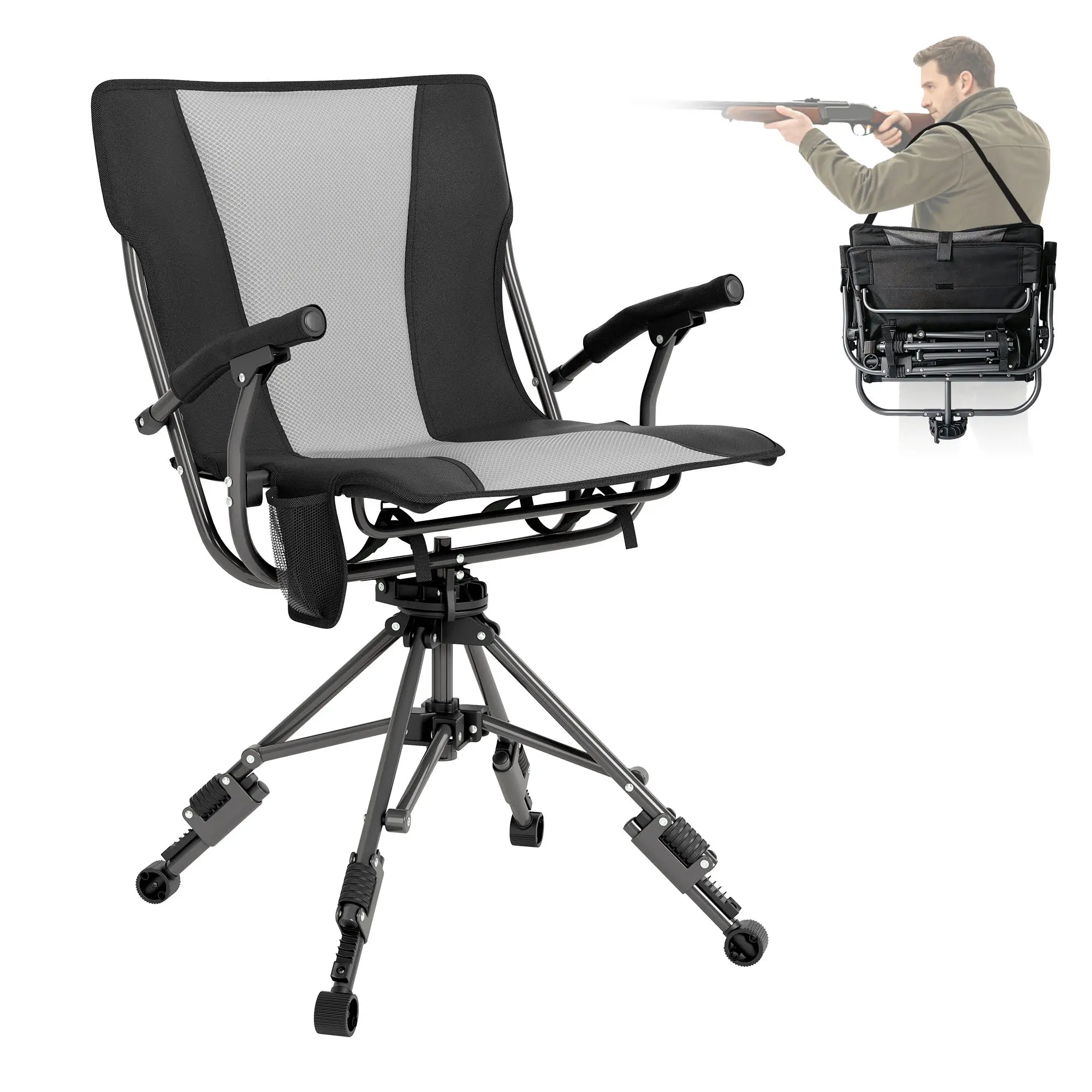 Limited-time 49% off Folding Hunting Chair – 360° Silent Swivel, 330 lbs, Adjustable Legs