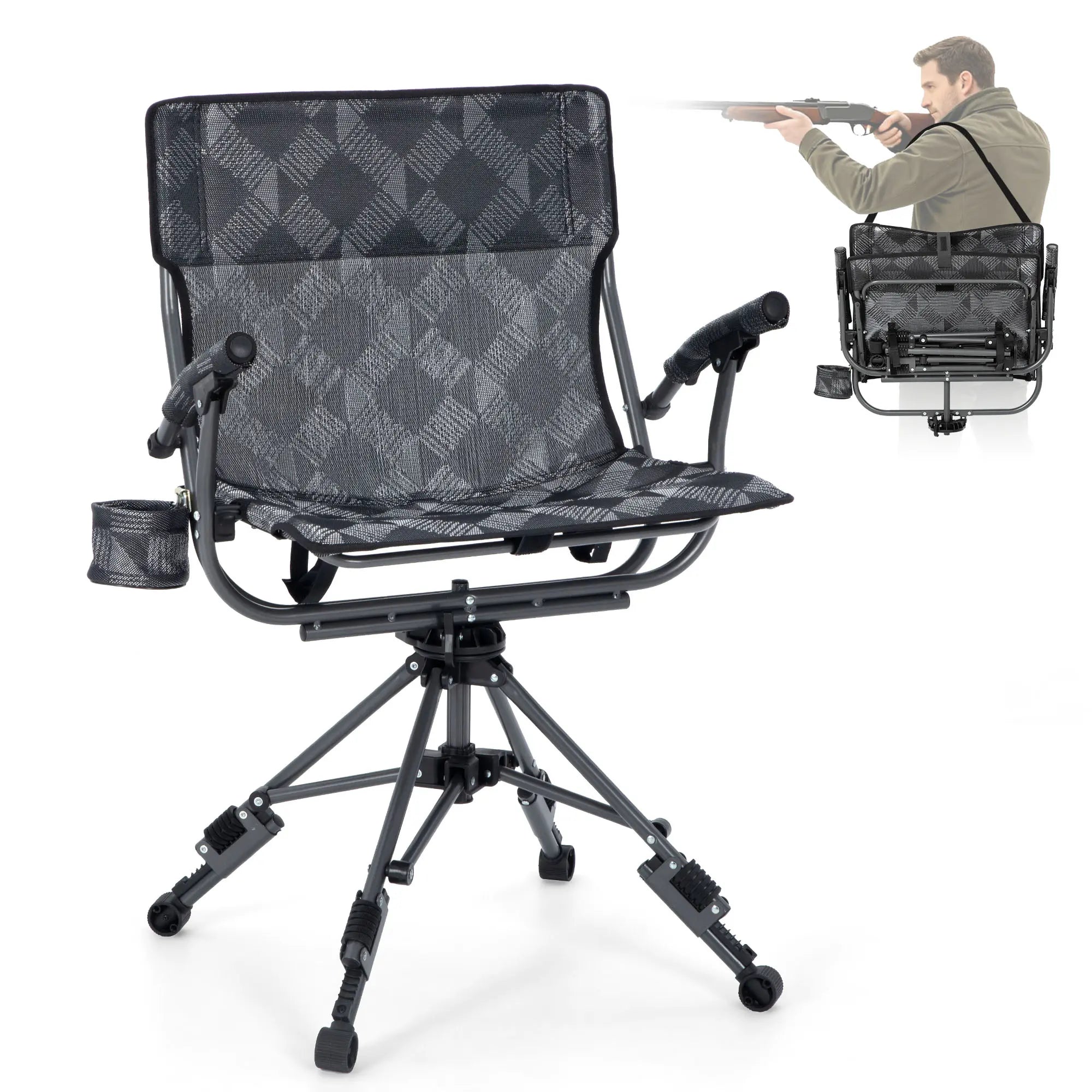 Limited-time 49% off Folding Hunting Chair – 360° Silent Swivel, 330 lbs, Adjustable Legs