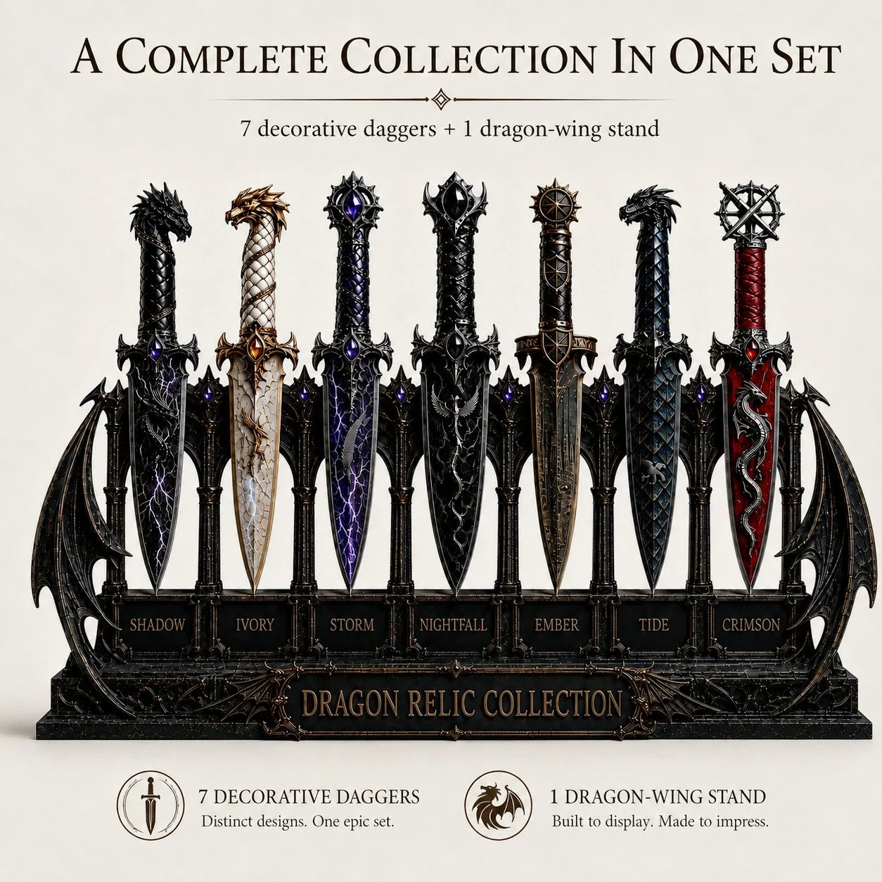 Dragon Relic Collection – 7-Piece Fantasy Dagger Display Set
