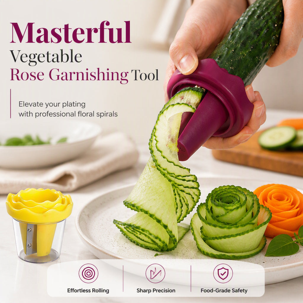 4-in-1 Vegetable Prep & Garnish Set – 2-Piece Stainless Steel Peeler, Julienne Slicer, Bottle Opener & Spiral Flower Curler
