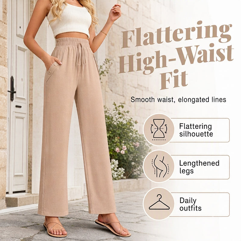 ✨🛍️ Nieuwe collectie – Casual broek met wijde pijpen, functionele zakken & sneldrogende stof – Makkelijk te combineren, van koffie tot resortwandeling 🌬️