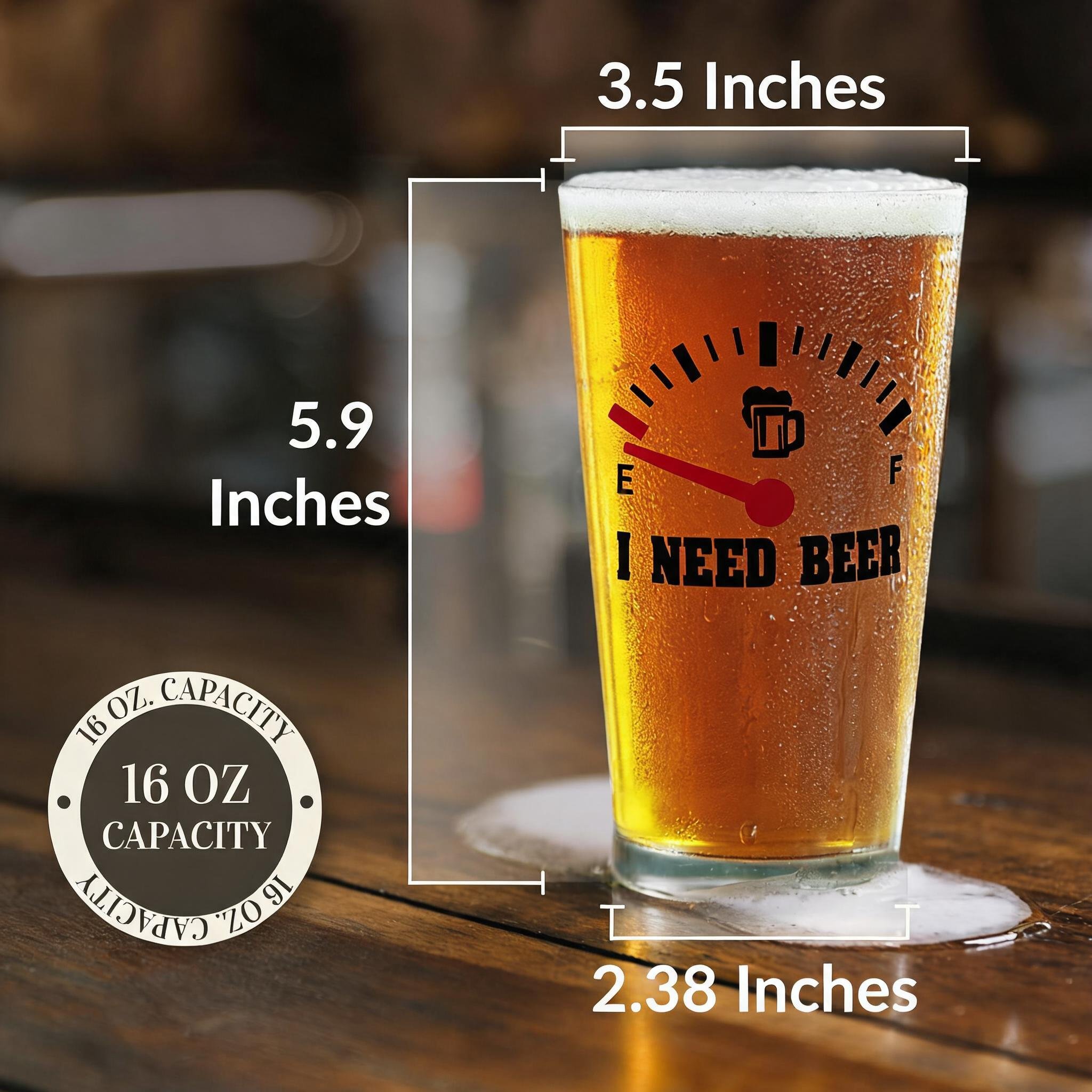 Clear 16oz Novelty Beer Drinking Glass for Beer Lovers